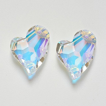 K9 Glass Rhinestone Pendants, Imitation Austrian Crystal, Faceted, Heart, Crystal AB, 27x19x8mm, Hole: 1.5mm