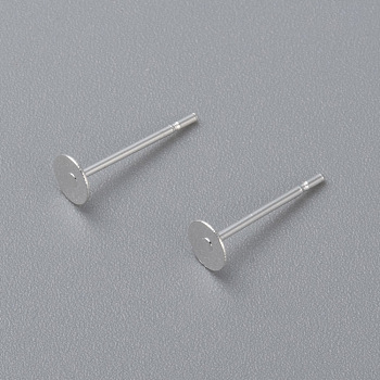 304 Stainless Steel Stud Earring Findings, Flat Round, Silver, 4x0.3mm, Pin: 0.7mm
