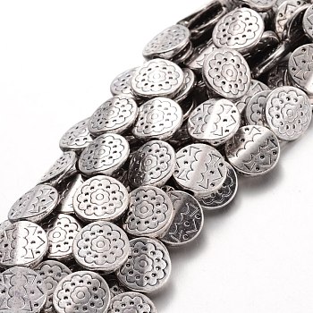Tibetan Style Alloy Flat Round Bead Strands, Cadmium Free & Nickel Free & Lead Free, Antique Silver, 11x3mm, Hole: 1mm, about 18pcs/strand, 7.8 inch