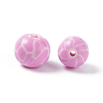 Handmade Polymer Clay Beads, Round, Pearl Pink, 8mm, Hole: 2mm