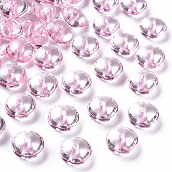 Transparent Acrylic Beads, Flat Round, Pink, 14x7mm, Hole: 2mm, about 615pcs/500g