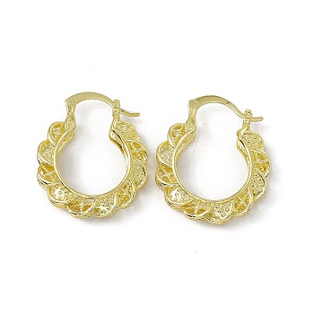 Brass Hoop Earrings for Women, Rack Plating, Long-Lasting Plated, Lead Free & Cadmium Free, Flower, Real 18K Gold Plated, 28.5x23.5x5.5mm, Pin: 1.8mm