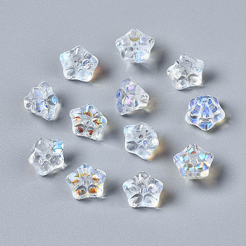 Transparent Glass Beads, AB Color Plated, Flower, Clear AB, 10x10x7mm, Hole: 1.2mm