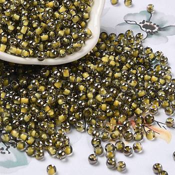 Transparent Inside Colours Glass Seed Beads, Half Plated, Round Hole, Round, Light Khaki, 4x3mm, Hole: 1.2mm, 7650pcs/pound