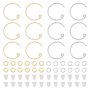 Brass Earring Hooks, with Iron Open Jump Rings and Plastic Ear Nuts, Mixed Color, 22x20.5x0.8mm, Hole: 2.5mm
