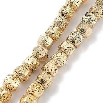 Electroplated Natural Lava Rock Beads Strands, Hexagon, Light Gold Plated, 6~6.5x6~6.5x5.5~6mm, Hole: 1.5mm, about 65pcs/strand, 15.55''(39.5cm)
