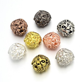 Tibetan Style Alloy Lion Head Beads, Mixed Color, 12x13x9.5mm, Hole: 2mm