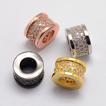 Brass Micro Pave Cubic Zirconia Beads, Column, Lead Free & Nickel Free, Large Hole Beads, Mixed Color, 10.5x7mm, Hole: 5.5mm