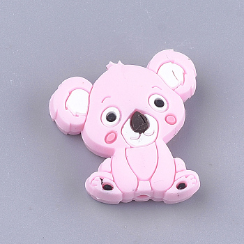 Food Grade Eco-Friendly Silicone Beads, Chewing Beads For Teethers, DIY Nursing Necklaces Making, Koala, Pearl Pink, 28x26x8mm, Hole: 2mm