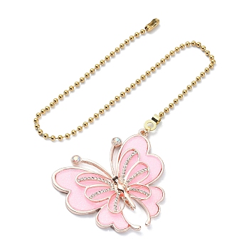 Butterfly Alloy Rhinestone Ceiling Fan Pull Chain Extenders, with 304 Stainless Steel Ball Chains, Pink, 367mm