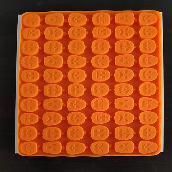 Halloween Food Grade Silicone Ice Molds Trays, with 60 Pumpkin-shaped Cavities, Reusable Bakeware Maker, for Fondant Baking Chocolate Candy Making, Dark Orange, 200x300x9mm