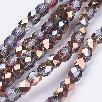 Electroplate Glass Beads Strands, Half Rainbow Plated, Faceted, Cube, Saddle Brown, 4x4x4mm, Hole: 1mm, about 100pcs/strand, 15.7 inch