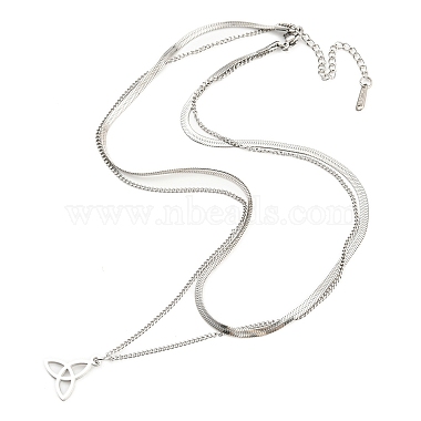 304 Stainless Steel Curb & Herringbone Chains Double Layer Necklaces(NJEW-P280-01P)-2