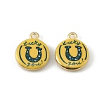 Printed Alloy Pendants, Flat Round with Horseshoe Pattern Charms, Long-Lasting Plated, Rack Plating, Golden, 18x14.5x3.5mm, Hole: 1.8mm(FIND-H024-17G-01)