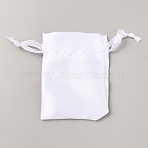 Satin Jewelry Pouches Bags, Drawstring Bags, Rectangle, White, 9~10.2x7~18x0.15cm(TP-WH20002-02A-03)
