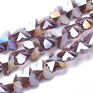 Electroplate Glass Beads, AB Color Plated, Faceted, Butterfly, Old Rose, 8x10x6mm, Hole: 1mm(EGLA-Q091-10mm-B04)