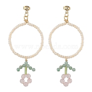 Flower Glass Seed Beads Dangle Earrings, 304 Stainless Steel Stud Earring for Women, Colorful, 75x33mm(EJEW-MZ00148-01)