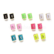 Brass Micro Pave Clear Cubic Zirconia Stud Earrings, with Enamel and Ear Nuts, Lead Free & Cadmium Free, Rectangle, Real 18K Gold Plated, Mixed Color, 11x8.5mm, Pin: 0.8mm(ZIRC-A017-31G-RS)