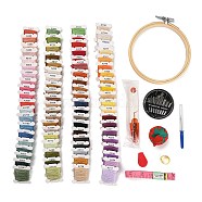 DIY Embroidery Tools Kits, including Thread, Finger Shield Protector, Embroidery Hoops, Scissors, Neddle, Ruler, Threader, Pin Cushions, Mixed Color, Box: 175x220x71mm(DIY-F153-02)