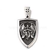 304 Stainless Steel Manual Polishing Pendants, Shield with Michael Pattern Charms, Antique Silver, 49.5x23.5x6.5mm, Hole: 3.5x9.5mm(STAS-G280-14AS)