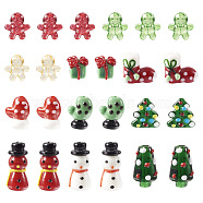 46Pcs 11 Style Christmas Handmade Lampwork Beads, Snowman/Gift Box/Gloves/Tree, Mixed Color, 10~26x11~18.5x7~13mm, Hole: 1~3mm(LAMP-TA0001-16)