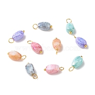 Opaque Baking Painted Crackle Glass Beads Pendants, with Brass Findings, Faceted, Melon Seeds, Mixed Color, 12x6x4.5mm, Hole: 2mm(PALLOY-JF01242)
