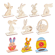 CHGCRAFT 10 Sets 10 Style Wood Display Decorations, Table Centerpieces, Home Decoration for Easter, Rabbit & Egg & Flower Basket, Mixed Patterns, 99~100x44~45x115~125mm, 1 set/style(AJEW-CA0003-20)