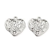 Brass Pendants, Textured Heart Charms, Real Platinum Plated, 17.5x18x1mm, Hole: 1.5mm(KK-L208-18P)