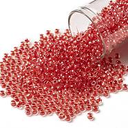 TOHO Round Seed Beads, Japanese Seed Beads, (341) Inside Color Crystal/Tomato Lined, 8/0, 3mm, Hole: 1mm, about 222pcs/bottle, 10g/bottle(SEED-JPTR08-0341)