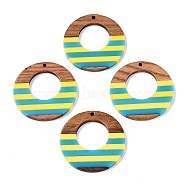 Epoxy Resin & Walnut Wood Pendants, Geometric Charms, Flat Round, 37.5x38.5x3.5mm, Hole: 2mm(RESI-N039-121U)