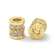 Brass Rhinestone European Beads, Large Hole Beads, Column, Real 18K Gold Plated, 10x9mm, Hole: 4mm(KK-P232-17G)
