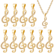 10Pcs Brass Micro Pave Cubic Zirconia Pendants, Cadmium Free & Lead Free, Long-Lasting Plated, Musical Nota, Clear, Real 18K Gold Plated, 22.5x10x3mm, Hole: 3.5x4mm(KK-BC0010-39)