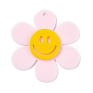 Opaque Acrylic Big Pendants, Sunflower with Smiling Face Charm, Misty Rose, 55x50.5x5mm, Hole: 2.5mm(OACR-P012-B03)