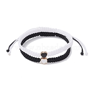 2Pcs 2 Colors Braided Nylon Thread, Chinese Knotting Cord Beading Cord Braided Bead Best Friends Bracelts, with Alloy Enamel Beads, Heart, White, Black, 60~110, 1pc/color(BJEW-JB09770)
