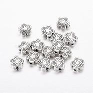 Tibetan Style Alloy Beads, Lead Free & Nickel Free & Cadmium Free, Star, Antique Silver, about 7mm long, 7mm wide, 2.5mm thick, hole: 1.5mm(X-LF10690Y-NF)