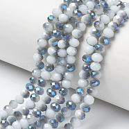 Electroplate Opaque Solid Color Glass Beads Strands, Half Plated, Blue Plated, Faceted, Rondelle, WhiteSmoke, 8x6mm, Hole: 1mm, about 65~68pcs/strand, 15.7~16.1 inch(40~41cm)(EGLA-A034-P8mm-I10)