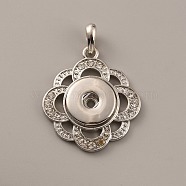 Alloy Rhinestone Hang Snap Base Pendants, for Interchangeable Snap Charms Jewelry Making, Flower, Platinum, 42x37x5mm, Inner Diameter: 4x5.5mm(FIND-WH0152-01)