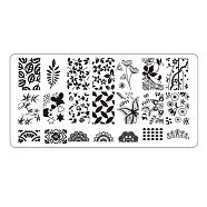 Metal Nail Art Stamping Plates, Nail Image Template Tool, DIY Nail Polish Print Manicure, Rectangle, Floral Pattern, Platinum, 12x6cm(MRMJ-L004-14D)