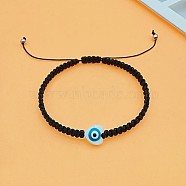 Heart Evil Eye Shell Bead Braided Bead Bracelets, Adjustable Polyester Cord Bracelets for Women, Black, Heart: 3/8 inch(1cm)(PK6990-2)