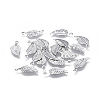 304 Stainless Steel Charms, Leaf, Stainless Steel Color, 14x6x0.5mm, Hole: 0.8mm