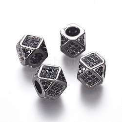 Brass Micro Pave Cubic Zirconia Beads, Polygon, Black, Gunmetal, 6.5~7x6.5~7x6.5~7mm, Hole: 3mm, Diagonal Length: 9mm(ZIRC-L088-01A-B)