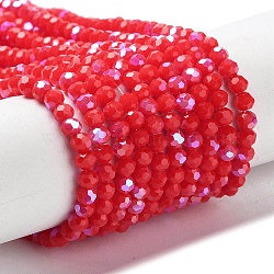 Opaque Glass Beads Strands, Faceted, Round, Red, 3mm, Hole: 0.8mm, about 167~170pcs/strand, 19.88~20.08''(50.5~51cm)(EGLA-A035-P3mm-L03)