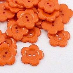 Acrylic Sewing Buttons for Costume Design, Plastic Buttons, 2-Hole, Dyed, Flower Wintersweet, Dark Orange, 16x2mm, Hole: 1mm(BUTT-E074-B-05)