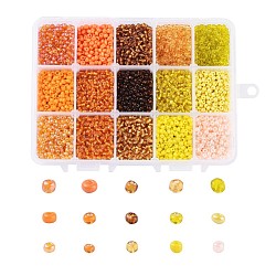 8/0 Glass Seed Beads, Transparent & Silver Lined & Trans. Colors Rainbow & Frosted Colors & Opaque Colors Lustered & Opaque Colours Seed & Transparent Colours Rainbow & Ceylon, Round, Mixed Color, 8/0, 3mm, Hole: 1mm, 15color, 20g/color, 300g/box(SEED-JP0009-03-3mm)
