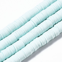 Handmade Polymer Clay Beads Strands, for DIY Jewelry Crafts Supplies, Heishi Beads, Disc/Flat Round, Light Cyan, 8x0.5~1mm, Hole: 2mm, about 350~387pcs/strand, 15.75 inch~16.14 inch(40~41cm)(X-CLAY-R089-8mm-142)
