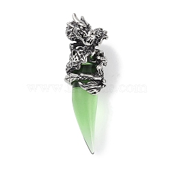 Glass Pendants, with 316 Surgical Stainless Steel Findings, Dragon, Lime Green, 48x17.5x15mm, Hole: 6.5x3mm(STAS-E212-06AS-01)