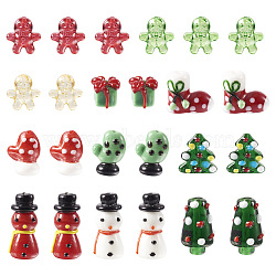 46Pcs 11 Style Christmas Handmade Lampwork Beads, Snowman/Gift Box/Gloves/Tree, Mixed Color, 10~26x11~18.5x7~13mm, Hole: 1~3mm(LAMP-TA0001-16)