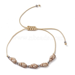 Adjustable Acrylic Shell Shape Braided Bead Bracelet, Tan, Inner Diameter: 3-1/2 inch(8.85cm)(BJEW-JB10144)