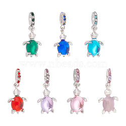 7Pcs 7 Colors Glass European Dangle Charms, Large Hole Pendant, with Alloy Rhinestone Findings, Platinum, Tortoise, Mixed Color, 29mm, Tortoise: 20x13x6mm, Hole: 5mm, 1pc/color(RB-OC0001-06)