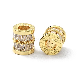 Brass Rhinestone European Beads, Large Hole Beads, Column, Real 18K Gold Plated, 10x9mm, Hole: 4mm(KK-P232-17G)